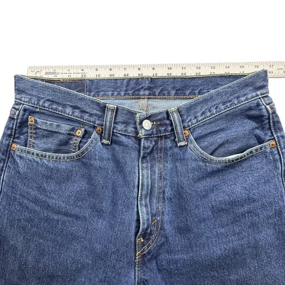Levis 505 Regular Fit Straight Leg Jeans Mens 32x32 Dark Wash Blue Denim Grunge - Picture 8 of 12